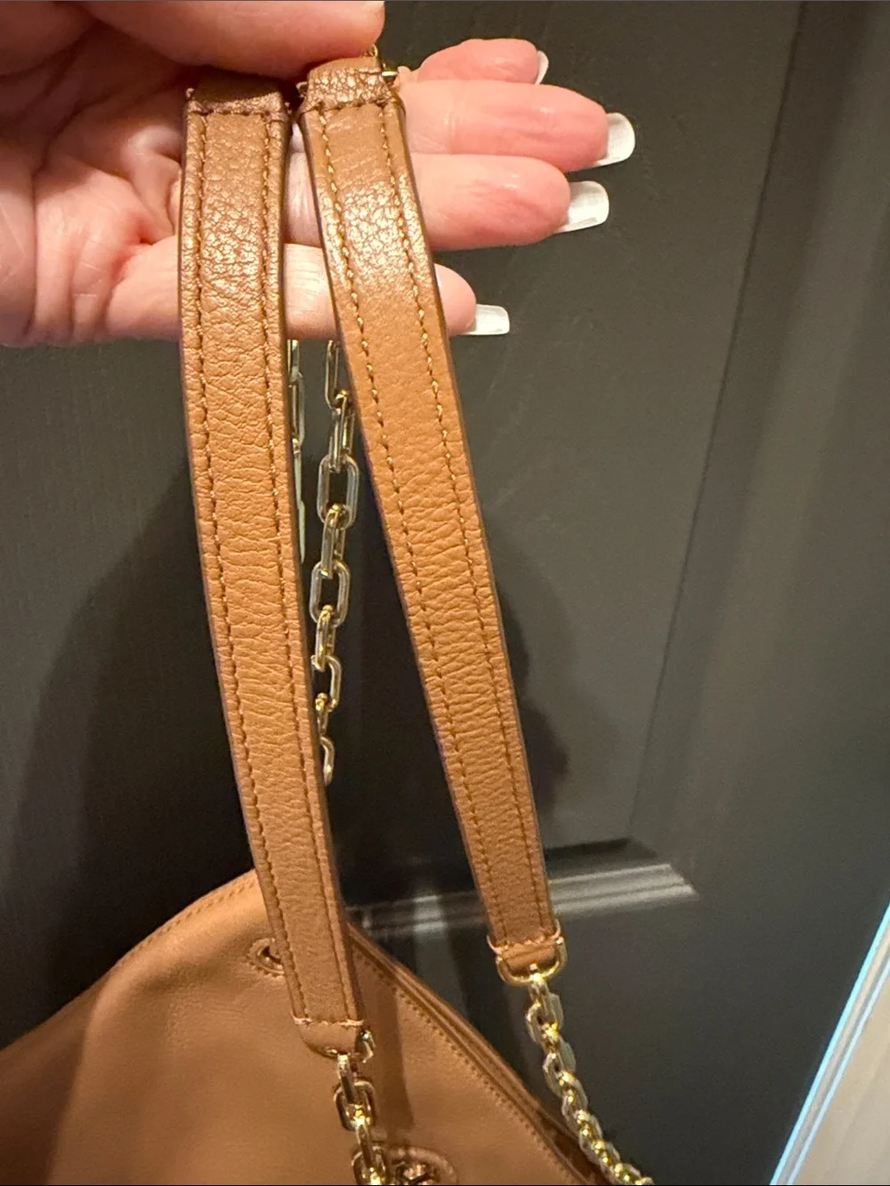 Tory Burch Tan Pebbled Leather Chain Shoulder Bag